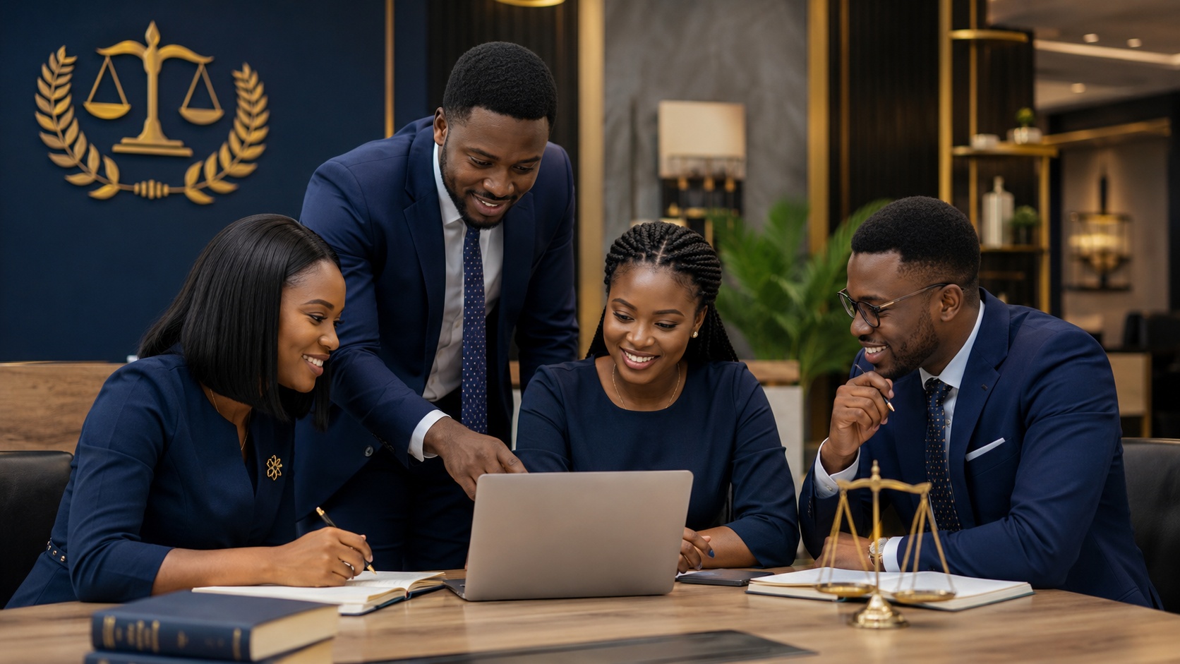 Young legal team working together in a modern law office